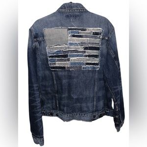 Distressed flag jean jacket
